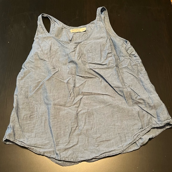 Light Blue Denim Style Faded Glory Tank Top with Small Pocket, Size Large 12-14 - Picture 2 of 6